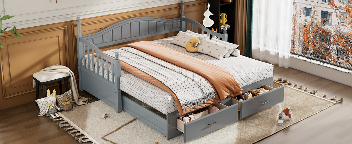Wooden Twin Size Daybed With Twin Size Trundle, Extendable Daybed With Two Storage Drawers,Gray Expected Arrival Time:9.12 Twin Gray Wood