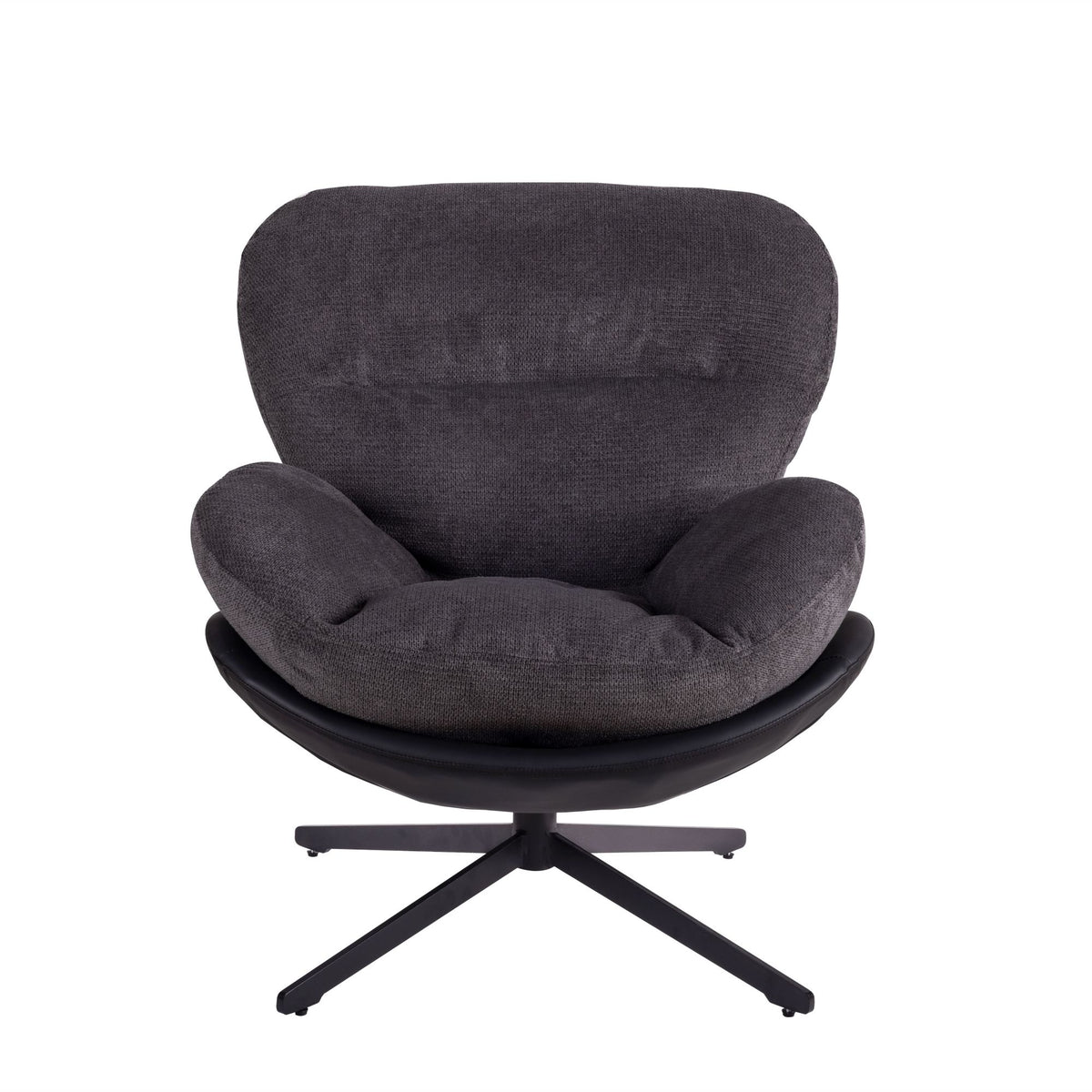 360 Swivel Accent Chair, Modern Chenille Lounge Chair With Faux Leather And Black Metal Base Frame, Comfortable Reading Chair For Small Spaces, Living Room, Bedroom, Reading Corner, Office, Dark Gray Black,Dark Gray Brown Primary Living Space