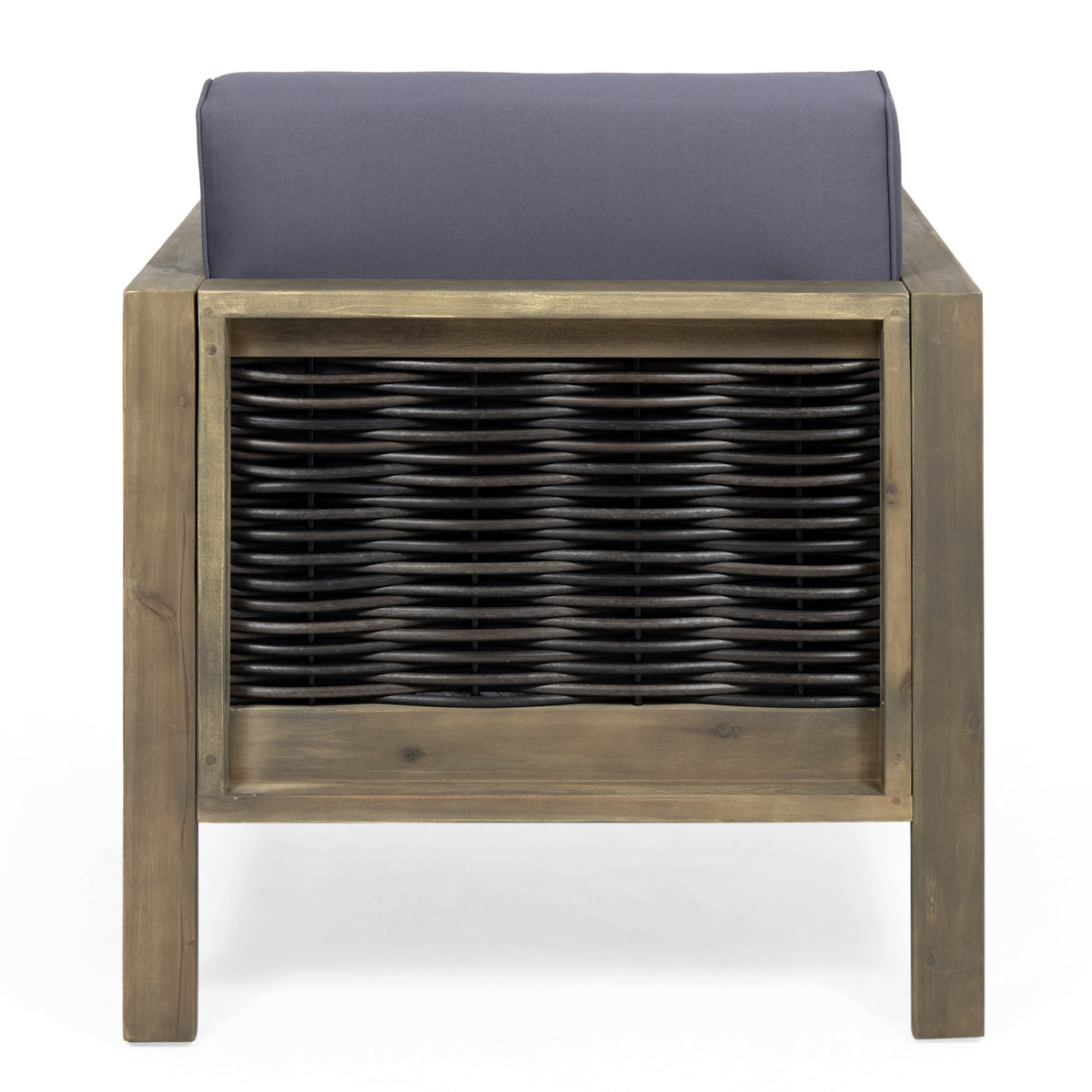 Outdoor Acacia Wood Club Chair With Wicker Accents, Gray Mixed Gray Brown, 30.25"D X 27.5"W X 23.75"H Gray Acacia Wood