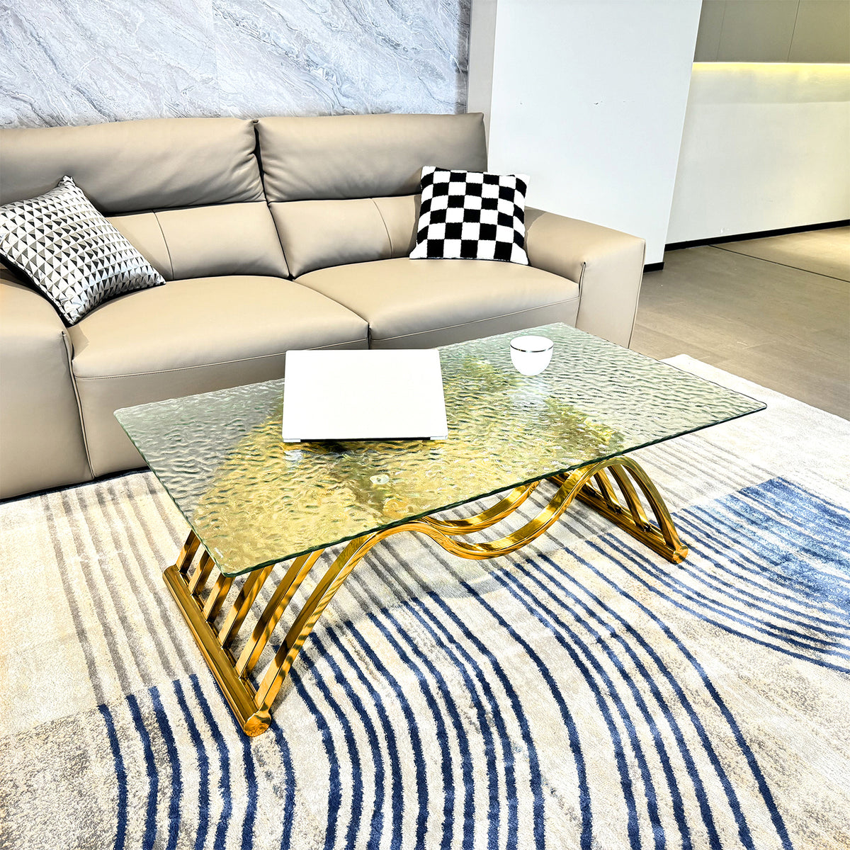 Modern Design Gold Stainless Steel Frame Coffee Table Water Tempered Glass Coffee Table For Bedroom Living Room Gold Modern Open Storage Rectangular Stainless Steel,Tempered Glass