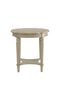 Antique White End Table With Bottom Shelf Antique White Primary Living Space Shelves Round Wood Metal