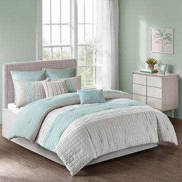 8 Piece Comforter Set Seafoam Grey Queen Queen Multicolor Polyester