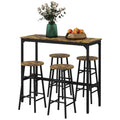 Homcom Bar Table Set For 4, Industrial High Top Table With Bar Stools, 5 Piece Small Kitchen Table And Chairs For Pub, Dining Room, Rustic Brown Rustic Brown Mdf