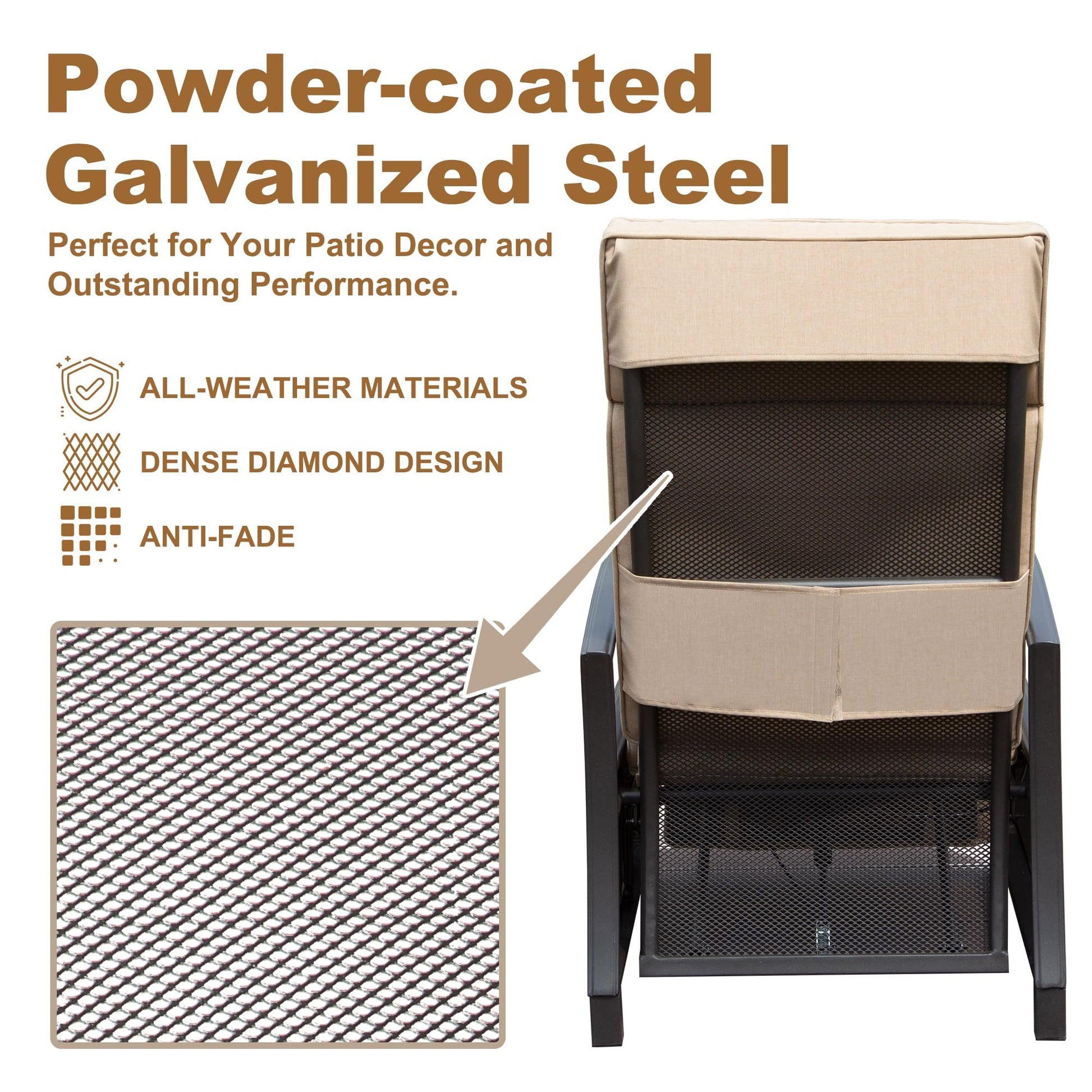 Adjustable Patio Recliner Chair Metal Outdoor Lounge Chair With Flip Table Push Back, Adjustable Angle, 6.8'' Removable Cushions, Support 350Lbs, Beige Yes Beige Garden & Outdoor Metal