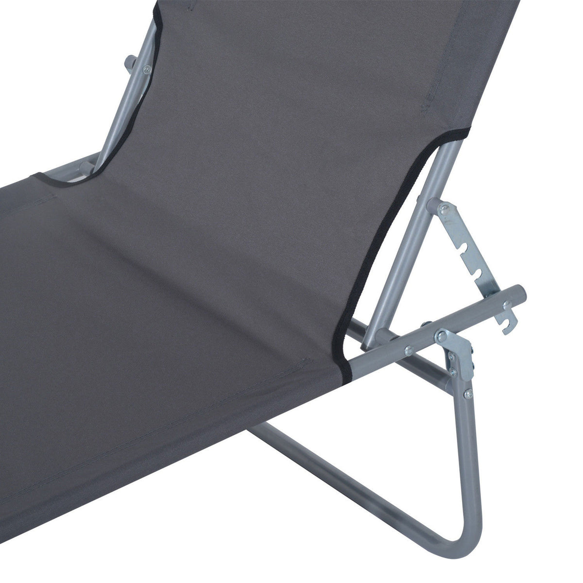 Outsunny Outdoor Lounge Chair, Adjustable Folding Chaise Lounge, Tanning Chair With Sun Shade For Beach, Camping, Hiking, Backyard, Gray Gray Steel