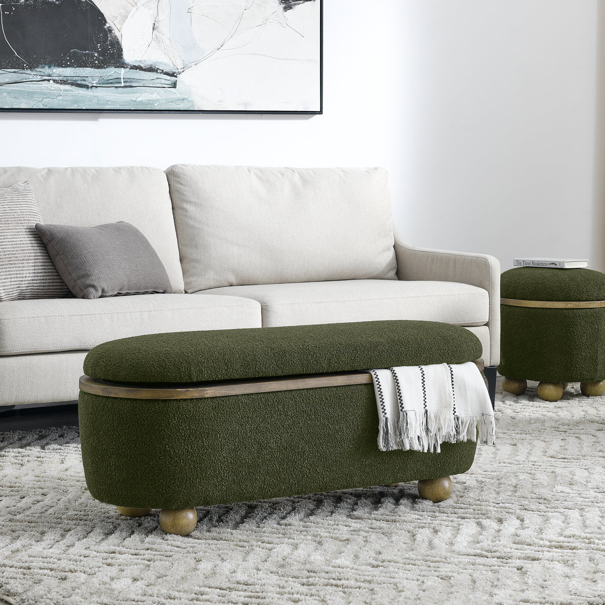 Storage Ottoman Bench, Upholstered End Of Bed Ottoman Bench With Storage And Seating, Large Blanket Storage Bench For Foot Rest In Bedroom, Living Room, Entryway, Dark Green Dark Green Foam