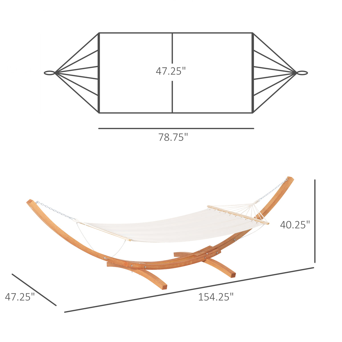 Outsunny Outdoor Hammock With Stand, Extra Large Heavy Duty Wooden Frame, No Tree Needed, 12.8' Indoor Outside Boho Style Nap Bed, Natural Cotton, White White Wood