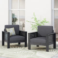 Set Of 2 Outdoor Acacia Wood Club Chairs With Cushions, Dark Gray, 27.75