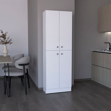 Kitchen Pantry 71" H, 4 Doors, 5 Adjustable Shelves, Laundry, White White Solid Wood Mdf Engineered Wood
