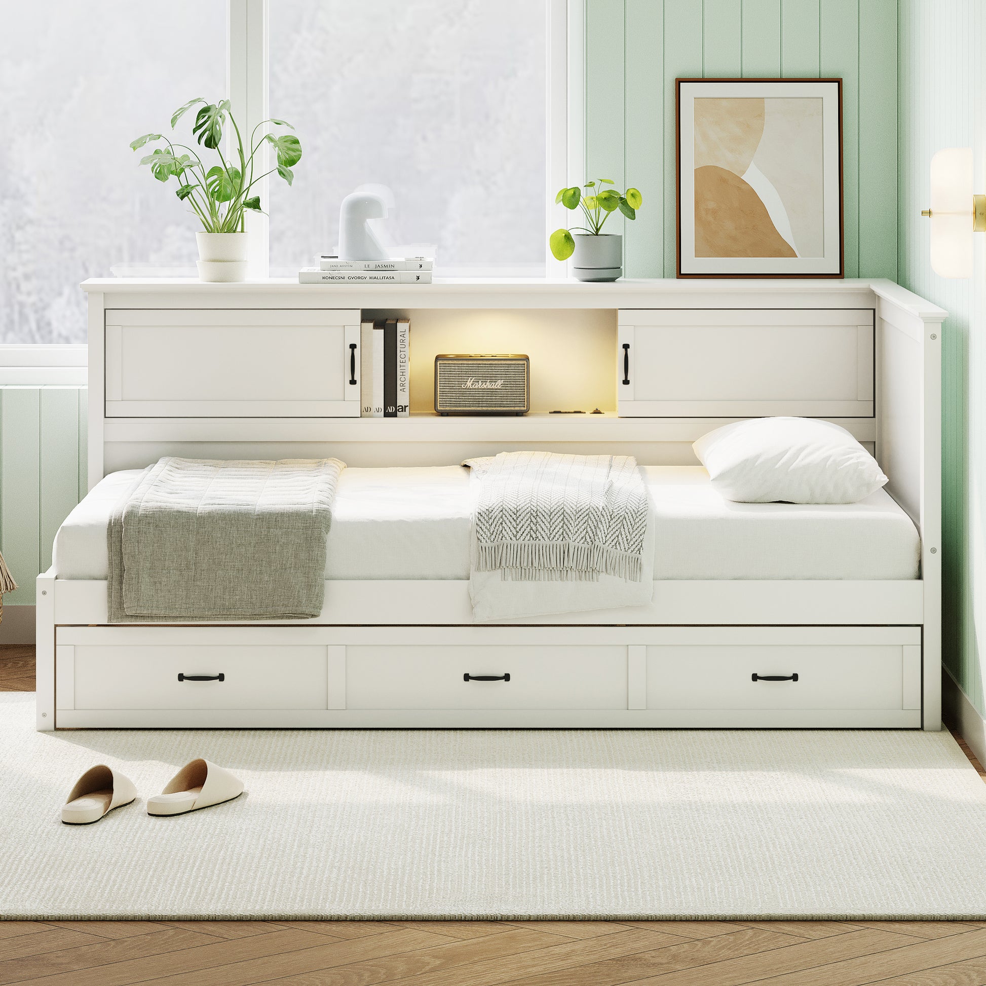 L Shaped Bed Frame With Drawer And And Bookcase,Corner Bed Wooden Captain Bed With Led Downlight And Usb Port For Small Room,Bedroom, Guest Room, Twin Size, White Box Spring Not Required Twin White Wood Bedroom Mid Century Modern,Modern Pine Bed Frame