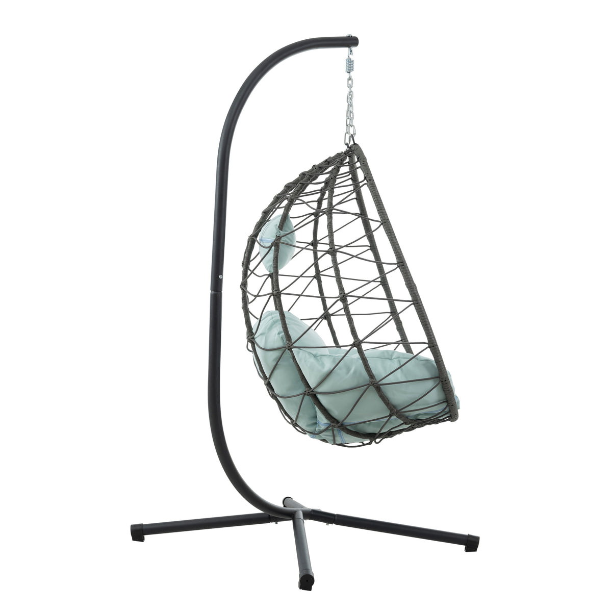 Egg Chair With Stand Indoor Outdoor Swing Chair Patio Wicker Hanging Egg Chair Hanging Basket Chair With Stand For Bedroom Living Room Balcony Gray Steel