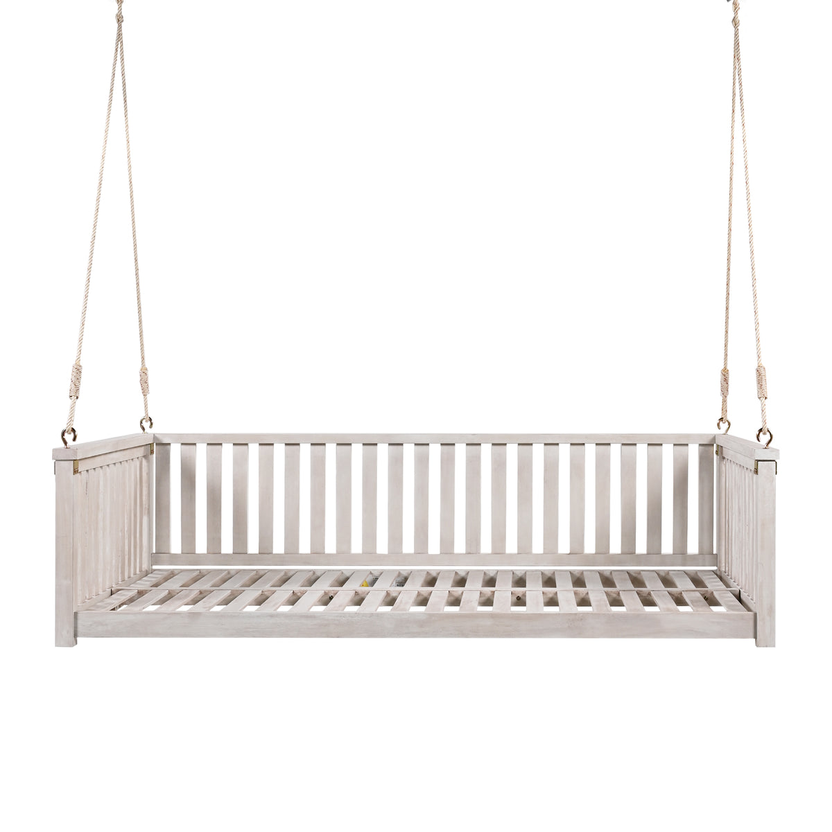 Patio Minimalist Twin Size Garden Swing Bed Wood Porch Swing With Ropes For Backyard, Safe Sloped Design, White White Weather Resistant Frame Garden & Outdoor Minimalist 2 Person Seating Group