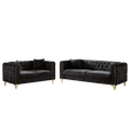 Chenille Pull Buckle Design Sofa For Living Room,Buttons Tufted With Copper Nail Decoration Armrest, Modern Couch Upholstered Button And Metal Legs Black Foam Chenille 5 Seat