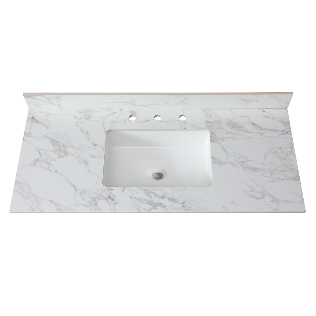 49"X22"Bathroom Vanity Top,Sintered Stone Carra Whitebarthroom Vanity Sink Tops With Rectangular Undermount Ceramic Sink With Vanity Backsplash, Three Faucet Hole Bathroom Vanity Countertop White