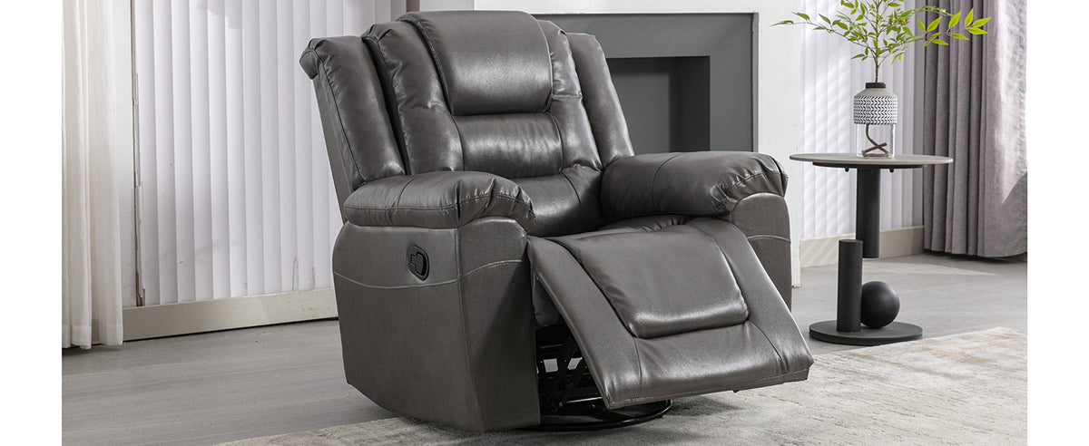 360 Swivel And Rocking Home Theater Recliner Manual Recliner Chair With Wide Armrest For Living Room,Bedroom, Grey Grey Foam Pu