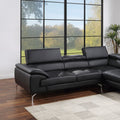 Black Color Sectional Couch 2Pc Set Living Room Furniture Faux Leather Right Facing Chaise And Left Facing Sofa Metal Legs Black Faux Leather Primary Living Space Classic,Contemporary,Modern L Shaped Faux Leather,Metal,Solid Wood 5 Seat