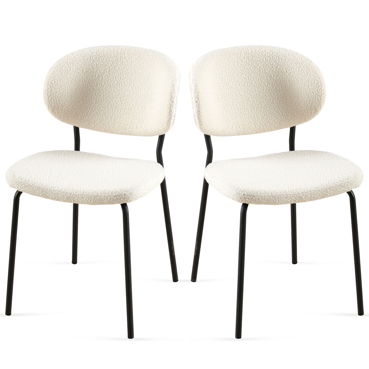 Beige Boucle Fabric Dining Chairs Set Of 2,Dining Chairs With Metal Legs For Dining Room, Kitchen, Living Room Metal Plaid Beige Dining Room Powder Coated Foam Dry Clean Modern Dining Chairs Solid Back Set Of 2 Foam Boucle