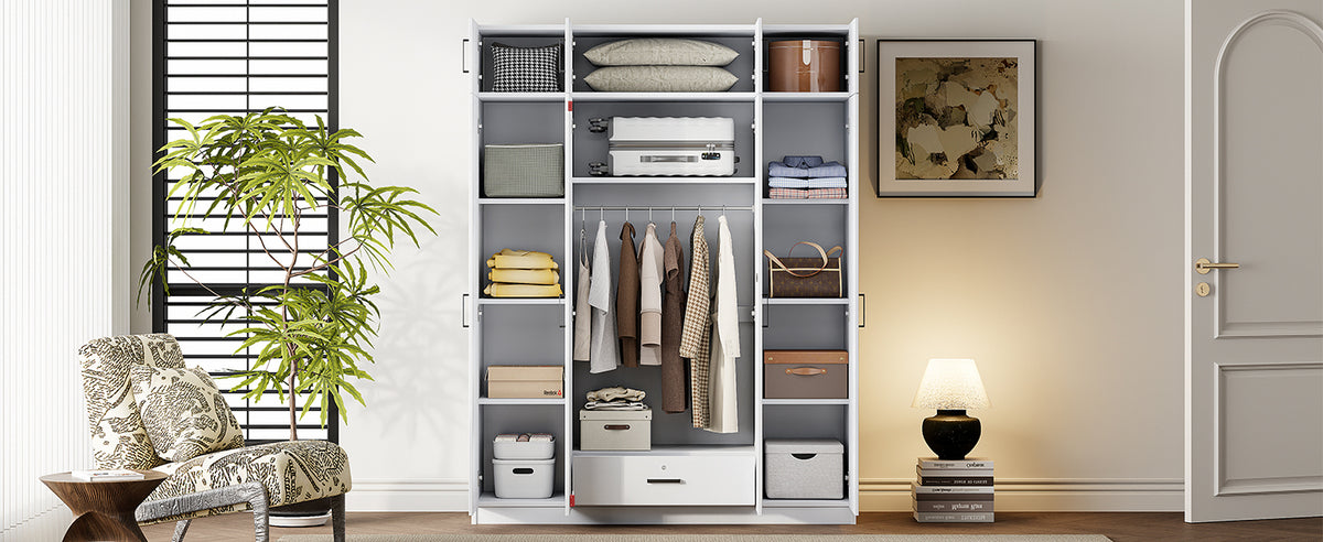 4 Door Wardrobe With 1 Drawer And Top Cabinetwhite White White Bedroom Contemporary Particle Board