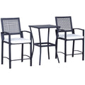 Outsunny 3Pcs Patio Bar Set With Soft Cushion, Rattan Wicker Outdoor Furniture Set For Backyards, Lawn, Deck, Poolside Black Steel