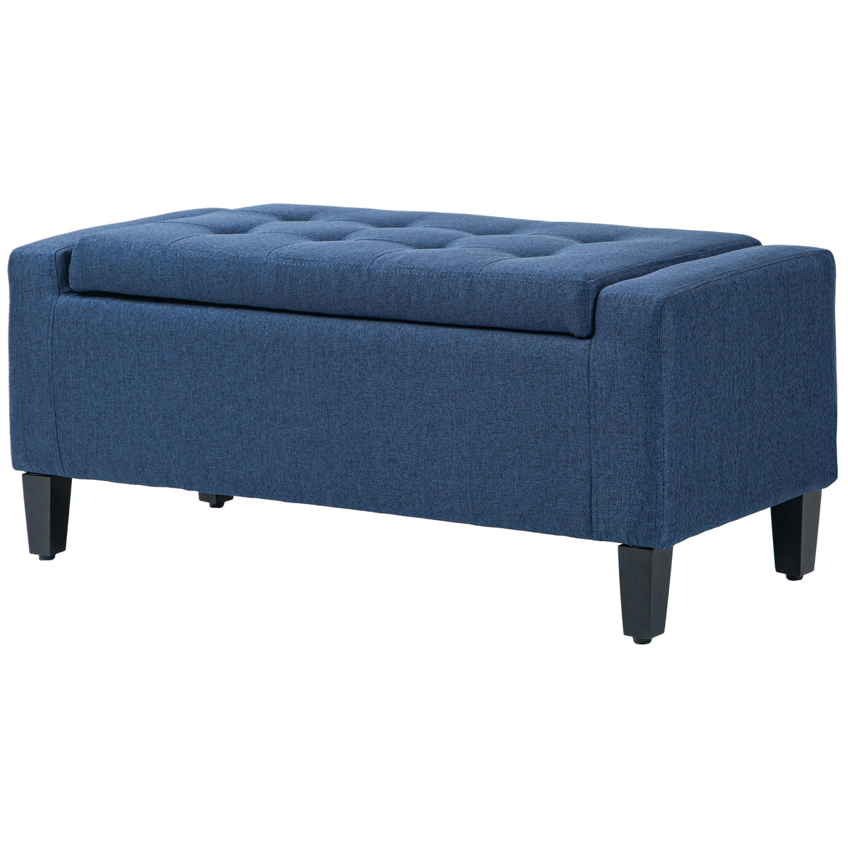 Homcom Storage Ottoman, Linen Upholstered Storage Bench With Lift Top And Button Tufted For Living Room, Dark Blue Blue Polyester