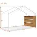 Twin Size Metal Bed House Bed Frame With Shelves And Lights, White Twin White Metal & Wood