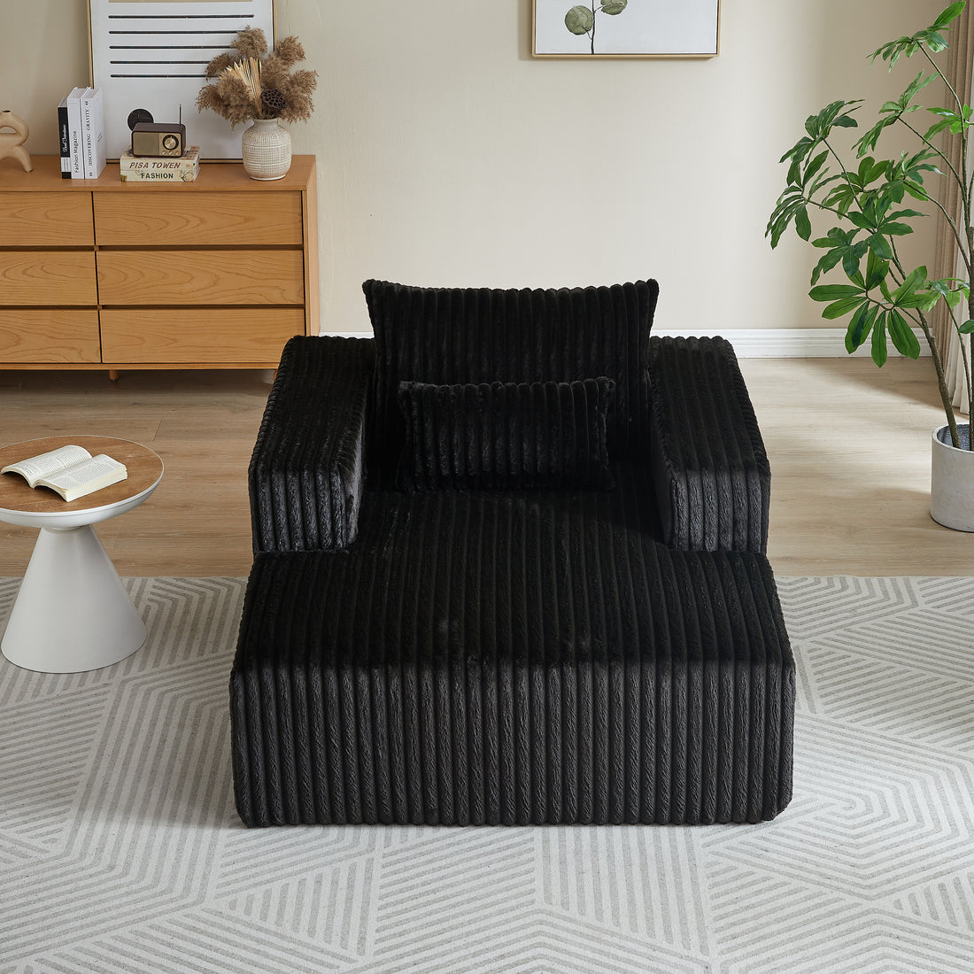 62.5 Inch Corduroy Sponge Sofa Lounge Chair,No Assembly Required,Fluffy Modern Sleeper Chair For Indoor Living Room Bedroom Black Foam Corduroy 1 Seat