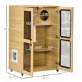 Pawhut Luxury Cat House With Wheels, Kitty Cage Catio Villa For Indoor Cats With Scratching Posts, Condo, Flap Door, Cushion, Oak, 31.5