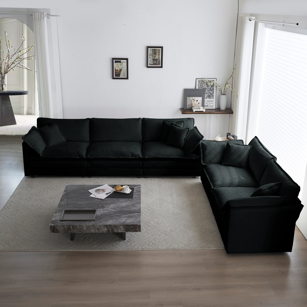 Sofa Set Of 2 Chenille Couch, 2 3 Seater Sofa Set Deep Seat Sofa, Modern Sofa Set For Living Room, Black Chenille Black Chenille 5 Seat