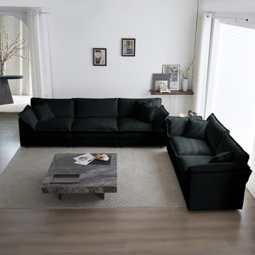 Sofa Set Of 2 Chenille Couch, 2 3 Seater Sofa Set Deep Seat Sofa, Modern Sofa Set For Living Room, Black Chenille Black Chenille 5 Seat