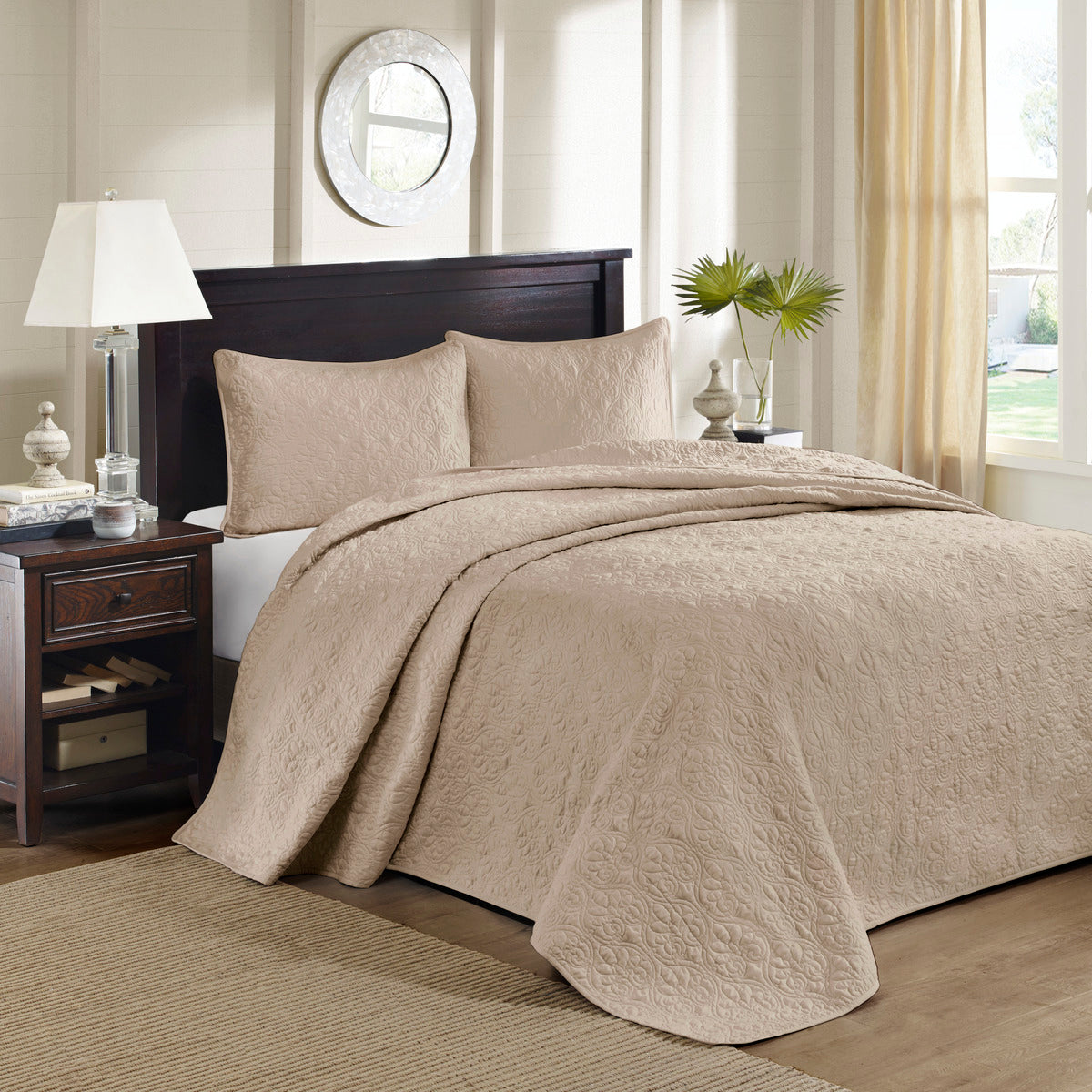 Reversible Quilt Set Khaki King Cal King Khaki Cotton