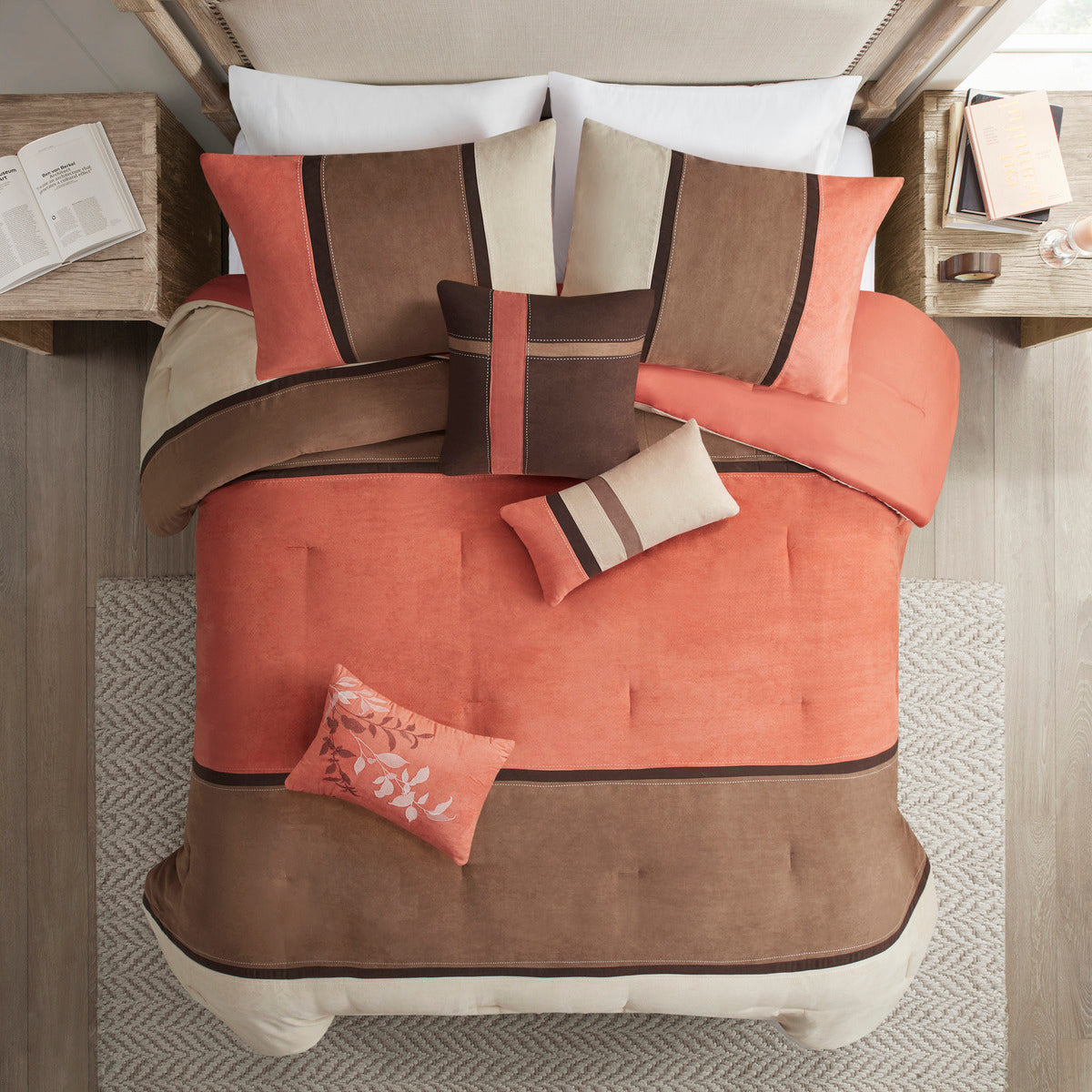 7 Piece Faux Suede Comforter Set Coral Queen Queen Coral Polyester