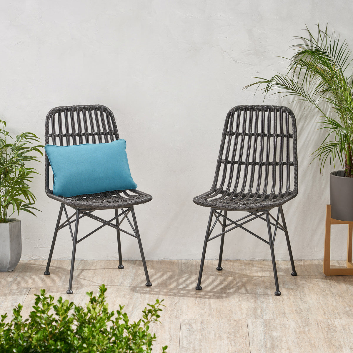 Sawtelle Chair Grey Rattan Metal