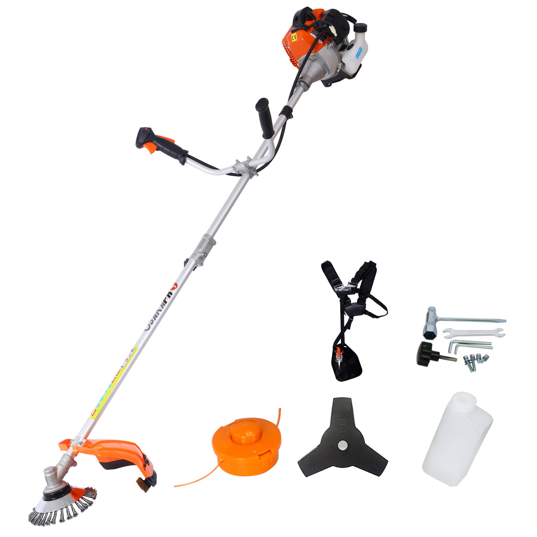 52Cc Weed Wacker Gas Powered,3 In 1 Multifunction, String Trimmer, 8 Inch Weed Wacker Attachments Heads,10" Metal 3T Blade,Rubber Handleshoulder & Strap Included, Epa Compliant Orange Aluminum