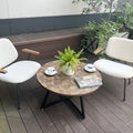 Round Coffee Table Wood Grain And Black Metal Brown Brown Dining Room Mdf Mdf Iron
