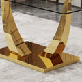 Table And Chair Set.Modern Rectangular Dining Table With Transparent Tempered Glass Tabletop And Gold Plated Metal Legs.Paried With 8 Comfortable Chairs With Pu Seats And Golden Metal Legs. Grey Gold,Transparent Seats 8 Glass Metal
