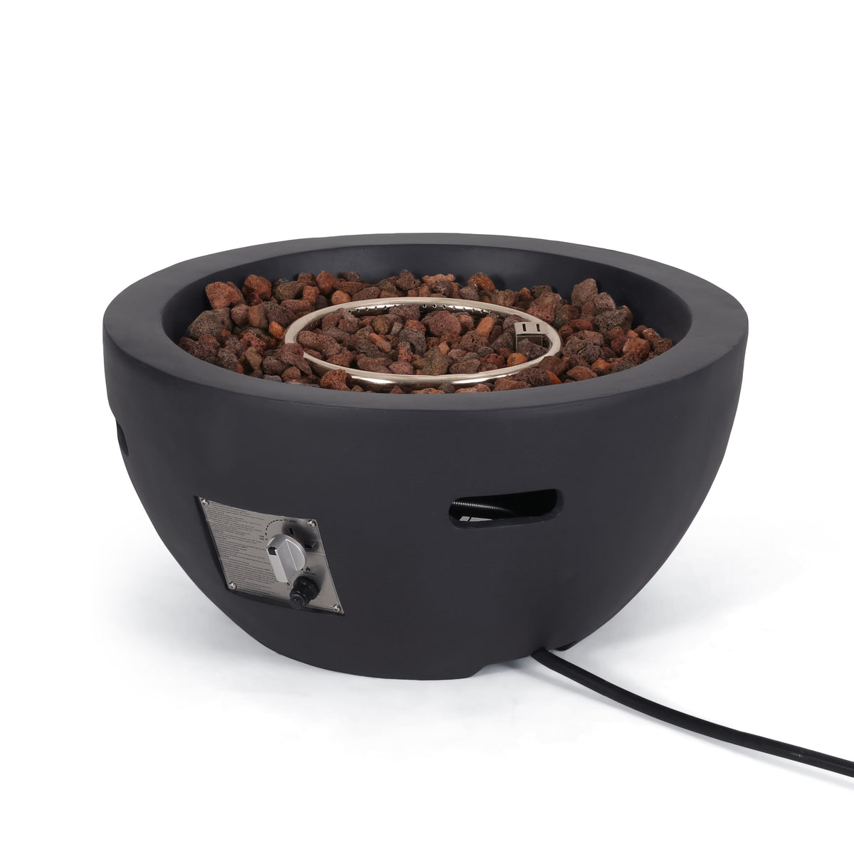 27" Bowl Shaped Mgo 40,000 Btu Propane Fire Pit, Dark Grey Tank Cover Not Included Dark Grey Magnesium Oxide