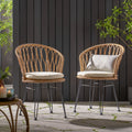 Tavon Chair,2Pcs With 2 Cushions Light Brown Foam Pe Rattan Iron
