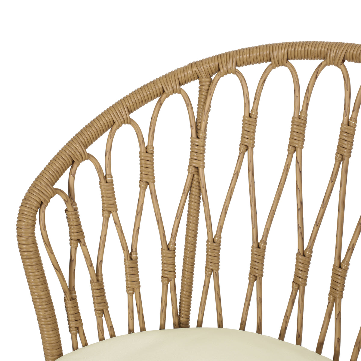 Tavon Chair,2Pcs With 2 Cushions Light Brown Foam Pe Rattan Iron