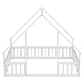 Full Wood House Shaped Floor Bed With Fence, Guardrails,White Full White American Design Pine