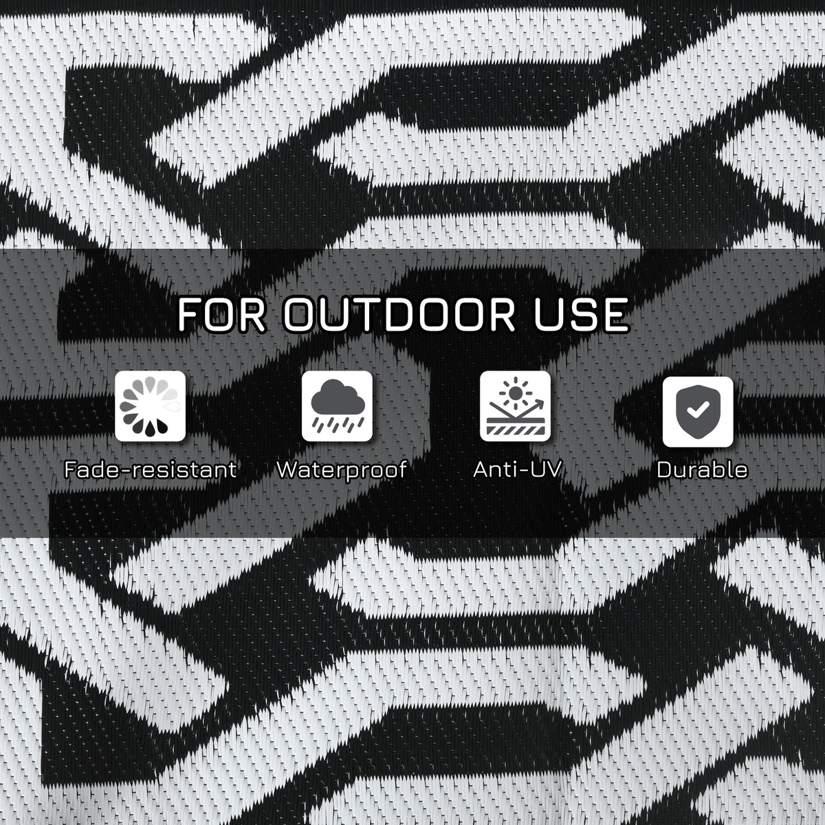 Outsunny Reversible Outdoor Rug, 8' X 10' Waterproof Plastic Straw Floor Mat, Portable Rv Camping Carpet With Carry Bag, Large Floor Mat For Backyard, Deck, Picnic, Beach, Black & White Chain Multicolor Polypropylene