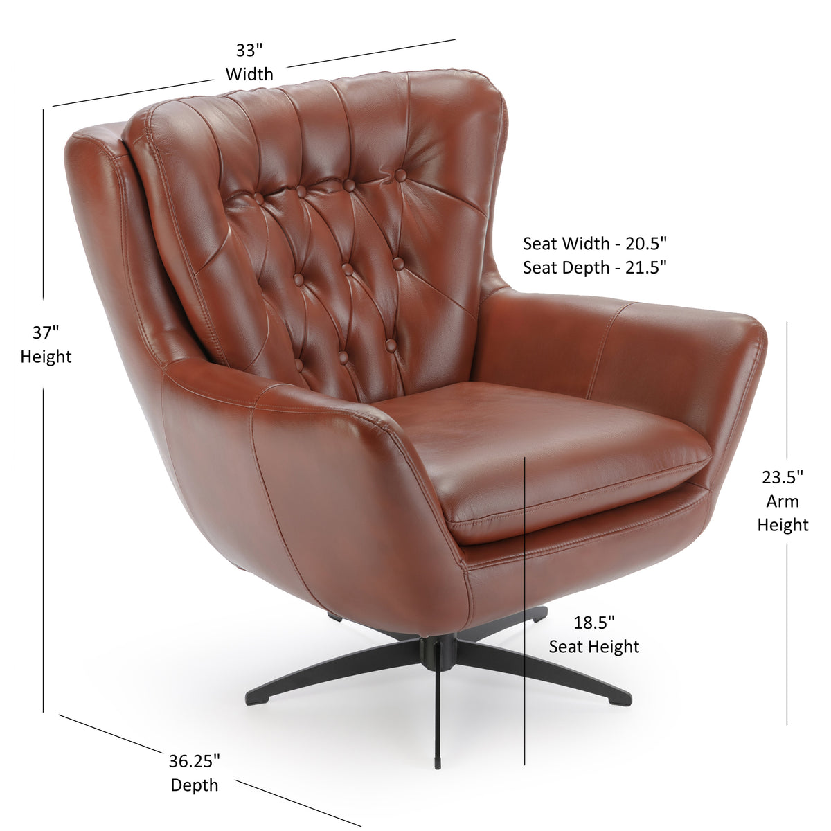 Calvin Caramel Tufted Faux Leather Swivel Chair Caramel Foam Faux Leather