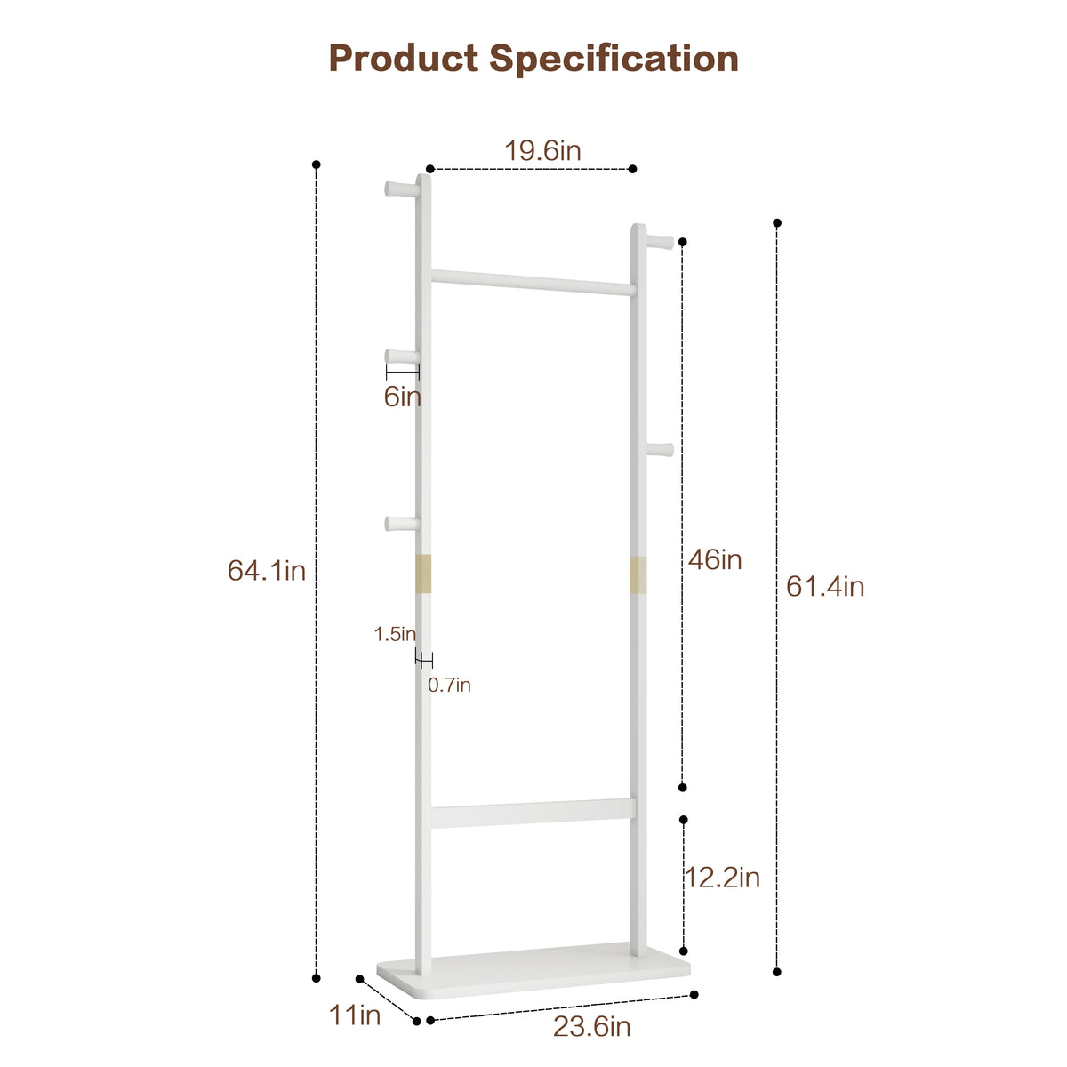 Coat Racks Solid Wood Hanger 23.6* 11*64.1In Solid Environmental Protection Easy To Assemble Beautiful Can Be Placed In The Bedroom Entrance Living Room White White White American Design,Art