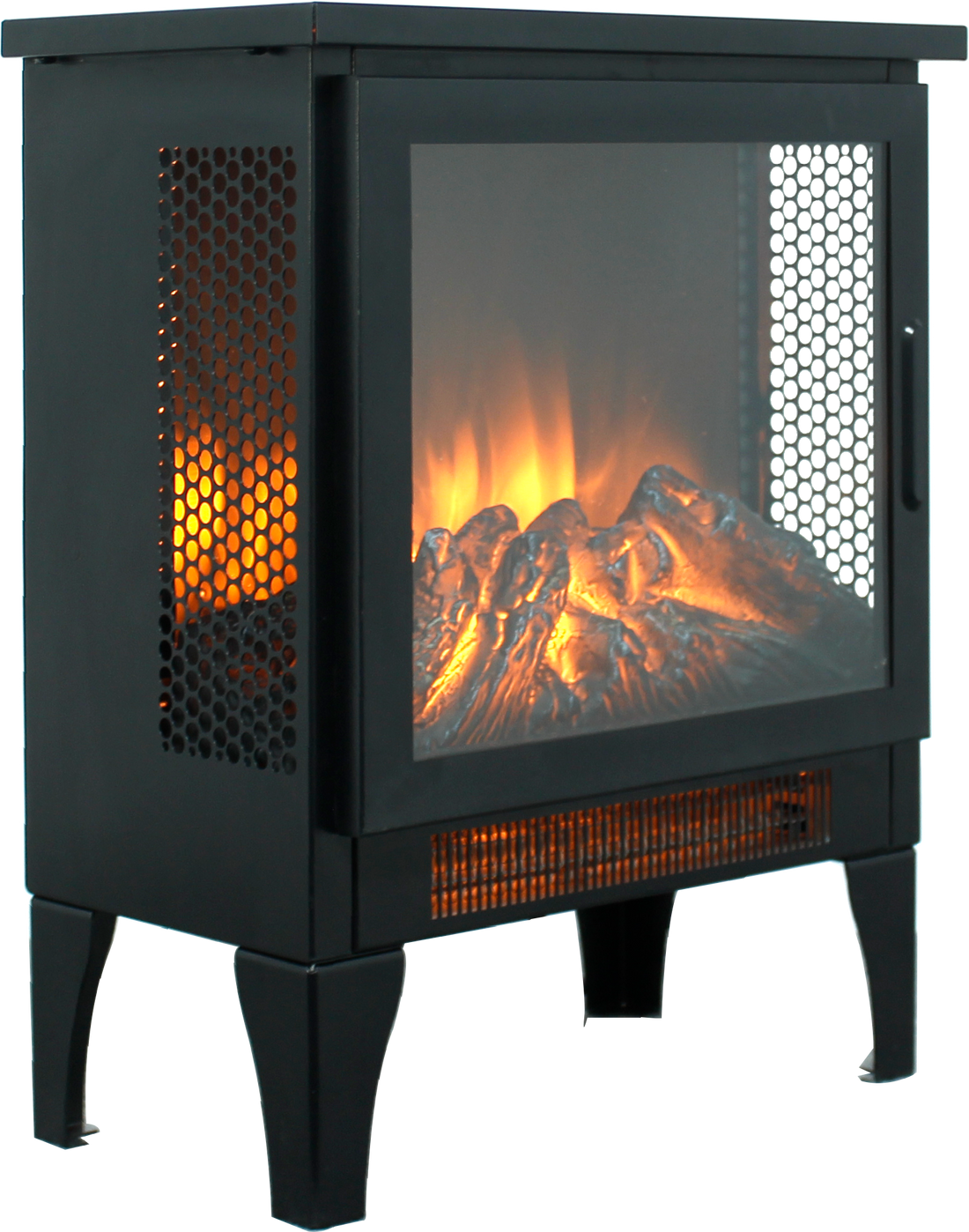 15 Inch Freestanding Electric Fireplace Stove Heater With 3D Flame Effect Powder Coated Electric Yes Antique Black Vent Free No Freestanding Tempered Glass Sheet Metal Electric