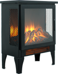 15 Inch Freestanding Electric Fireplace Stove Heater With 3D Flame Effect Powder Coated Electric Yes Antique Black Vent Free No Freestanding Tempered Glass Sheet Metal Electric