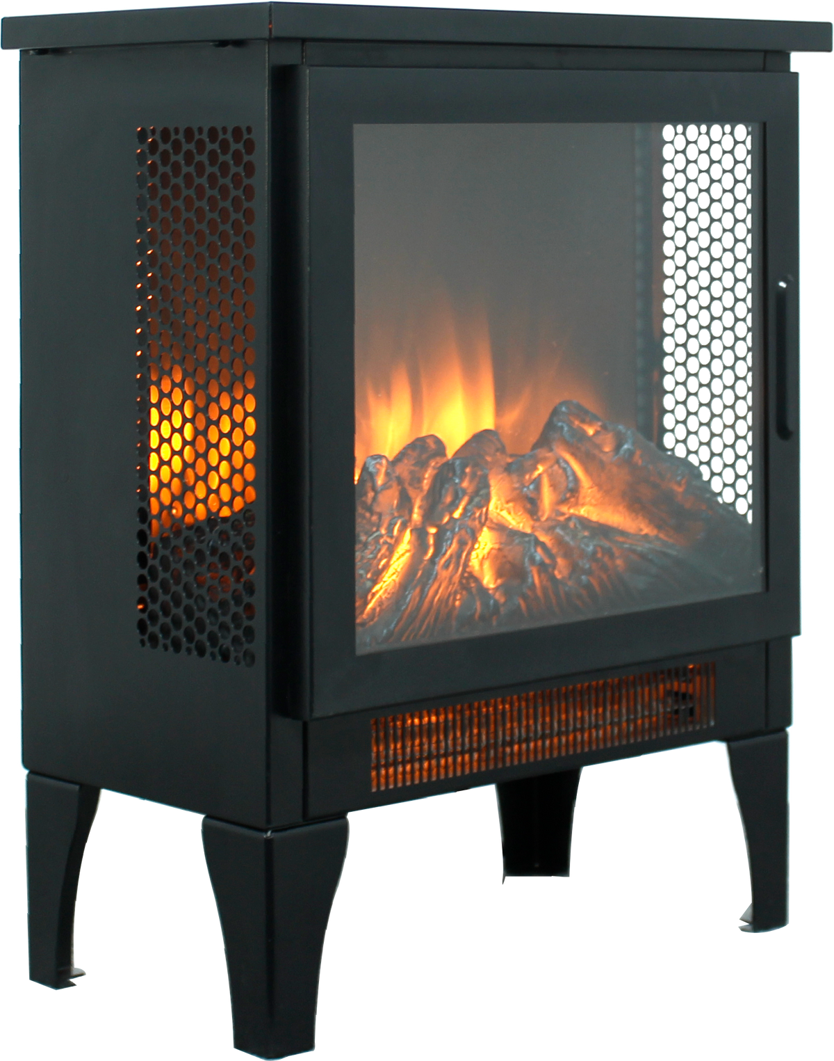 15 Inch Freestanding Electric Fireplace Stove Heater With 3D Flame Effect Powder Coated Electric Yes Antique Black Vent Free No Freestanding Tempered Glass Sheet Metal Electric