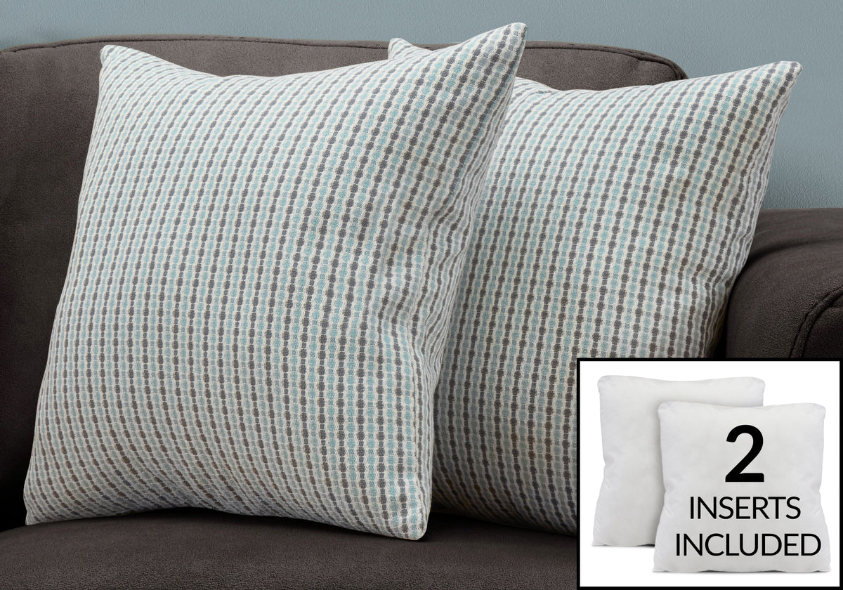 Pillows, Set Of 2, 18 X 18 Square, Insert Included, Decorative Throw, Accent, Sofa, Couch, Bedroom, Blue And Grey Hypoallergenic Polyester, Modern Blue Polyester Polyester