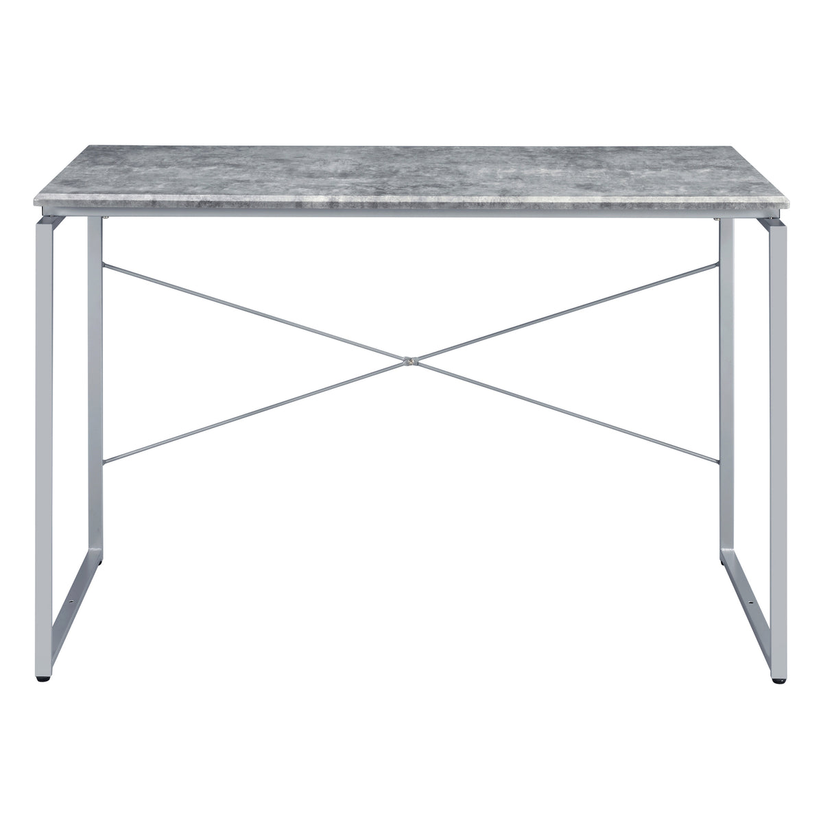 Grey And Silver Writing Desk With Metal Sled Base Grey Silver Writting Desk Office Industrial Rectangular Desk Wood Metal Sled