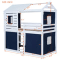 Twin Size Bunk Wood House Bed With Tent, Blue White Twin Blue Solid Wood Mdf