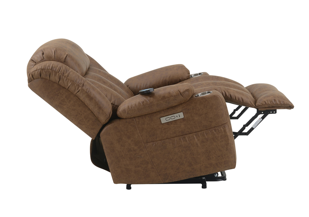 Brown Power Lift Recliner With Massage And Heating Brown Faux Leather Power Remote Metal Primary Living Space Tight Back Push Button Pillow Top Arms Faux Leather