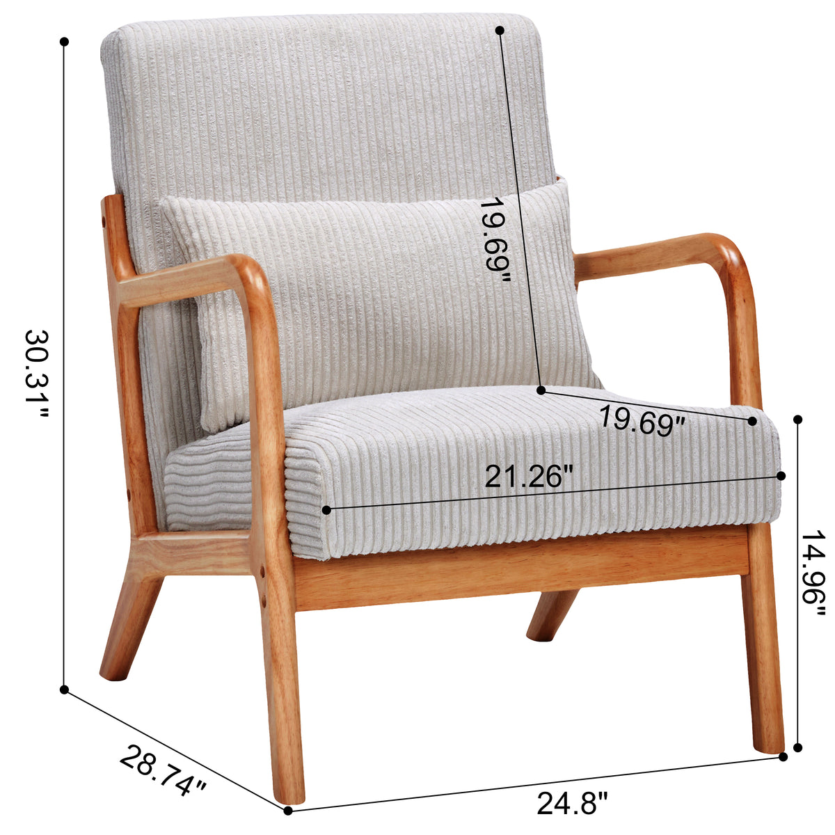Mid Century Modern Accent Chair, Arm Chair Living Room Chairs With Pillow Upholstered Reading Chair With Solid Wood Frame & Living Room Bedroom Balcony Beige Beige Brown Primary Living Space